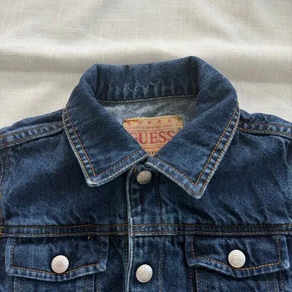 Vintage 90s Guess denim jacket youth size 7 100% cotton jean jacket - Picture 2 of 7